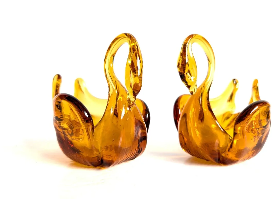 Hand Blown Amber Glass Swan Sculptures image indicator(8)