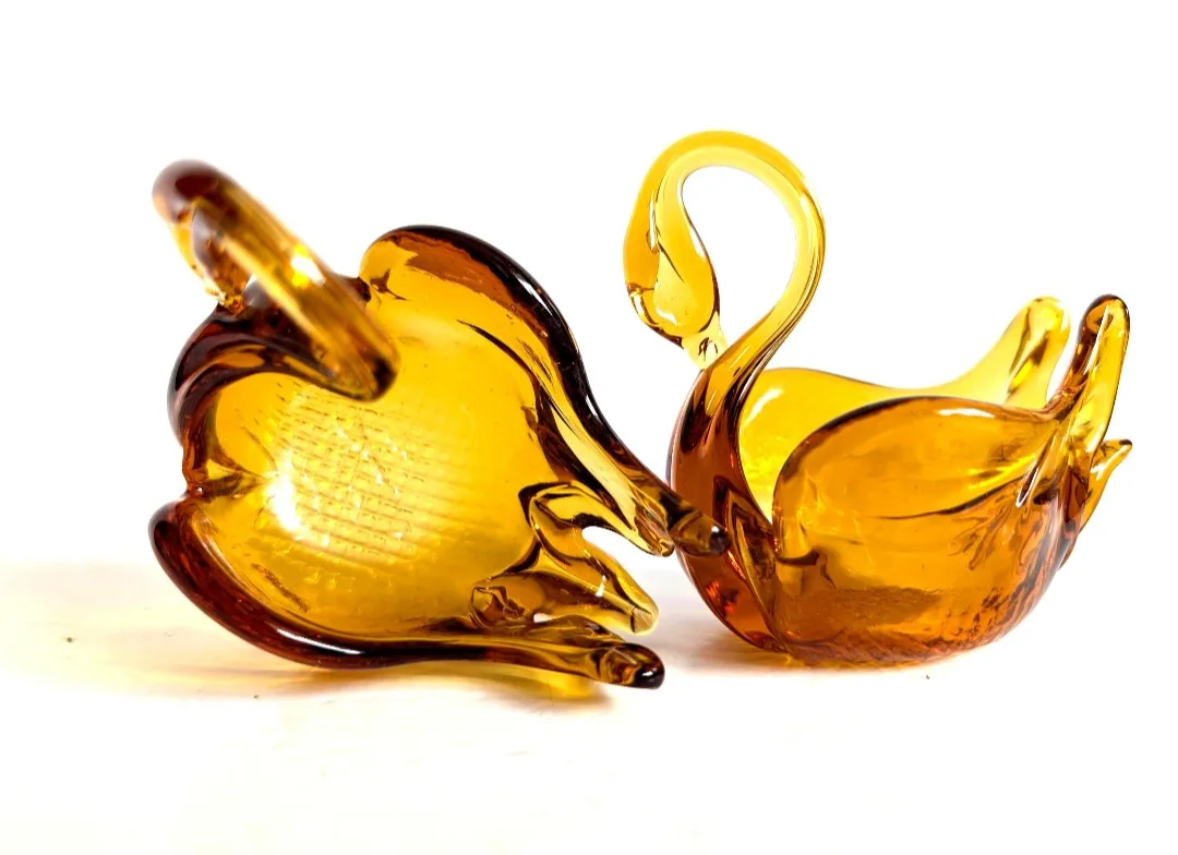 Hand Blown Amber Glass Swan Sculptures image indicator(6)