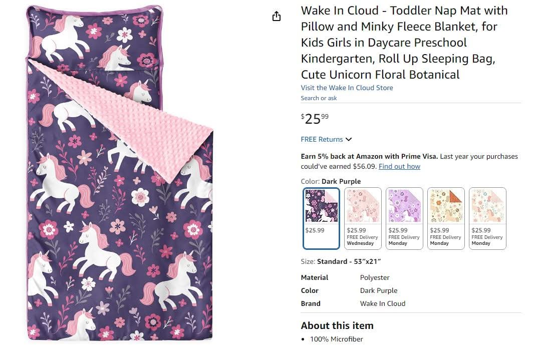 New~Cot Nap Mat W/Pillow & Blanket,Unicorn - photo 3