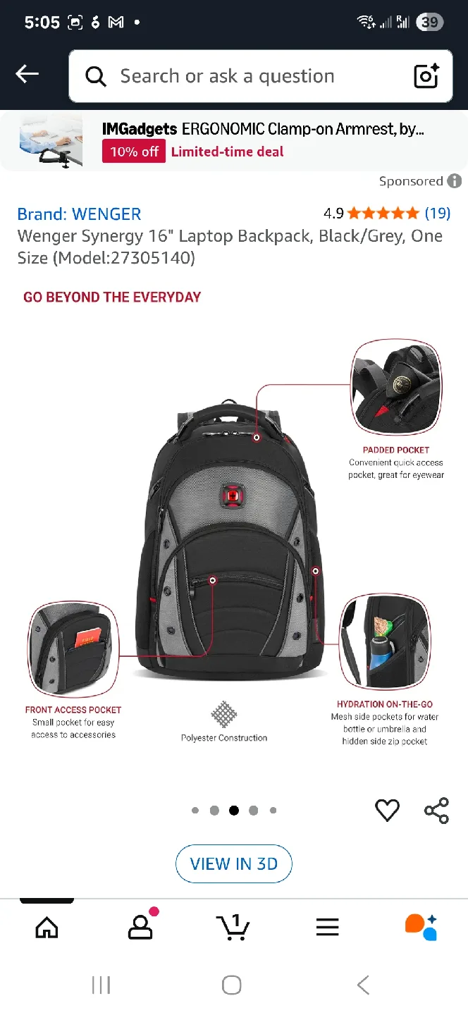 Wenger Synergy 16" Laptop Backpack image indicator(10)