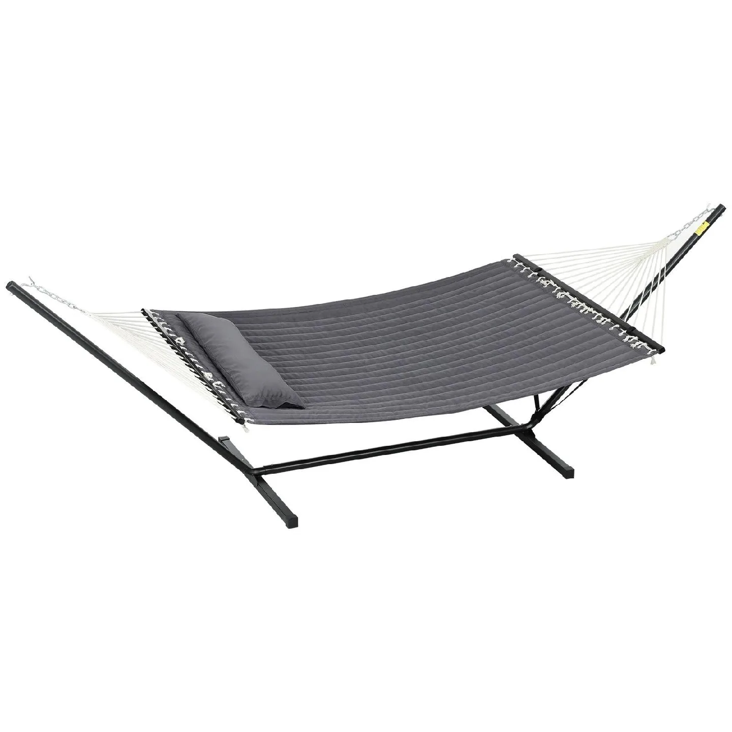 New -2- Person Grey Quilted Hammock with Stand & Pillow image indicator(3)