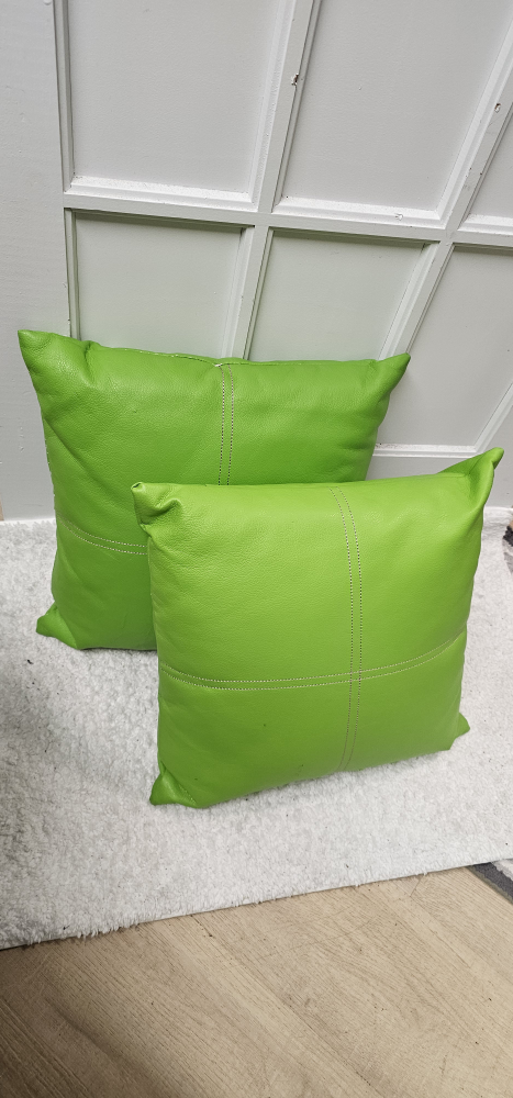 Green Leather Throw Pillows - Set of 2