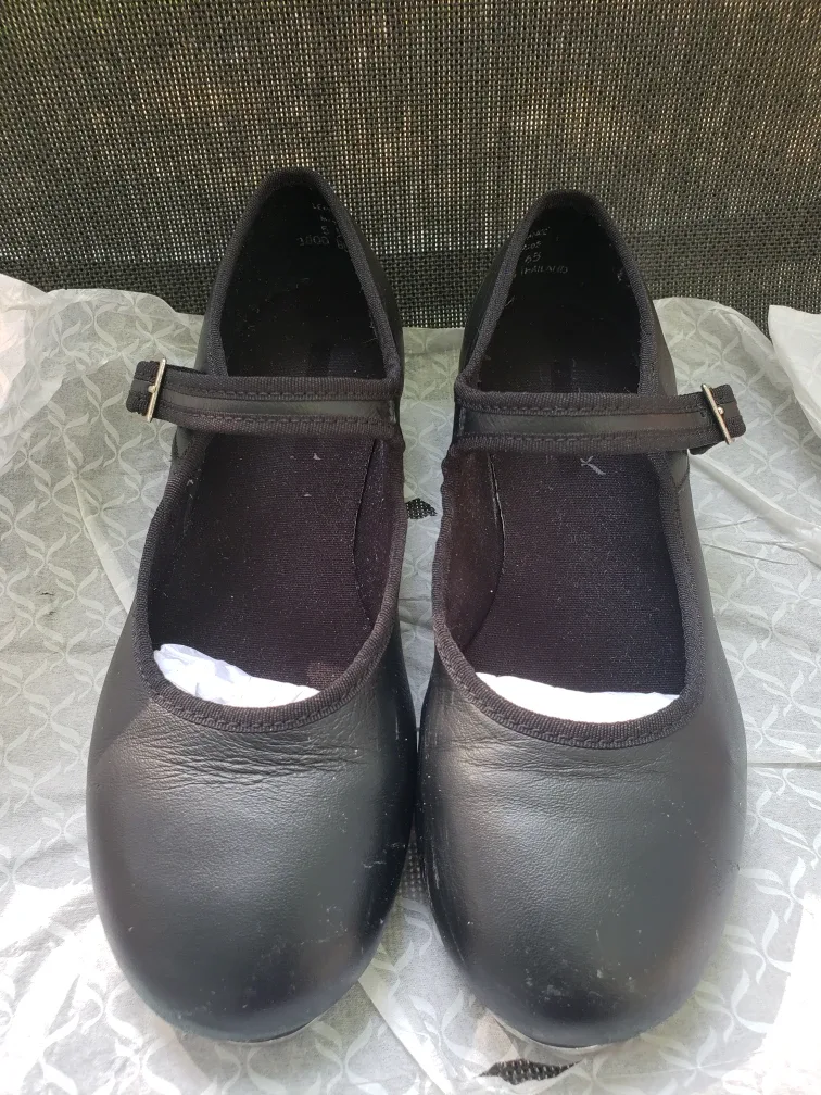 Capezio Black Leather Tap Shoes, Size 5.5 thumbnail