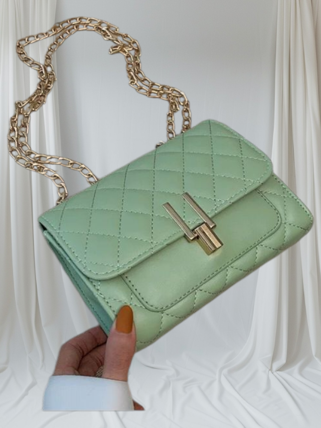 Quilted Chain Bag - Black, Green, Ivory