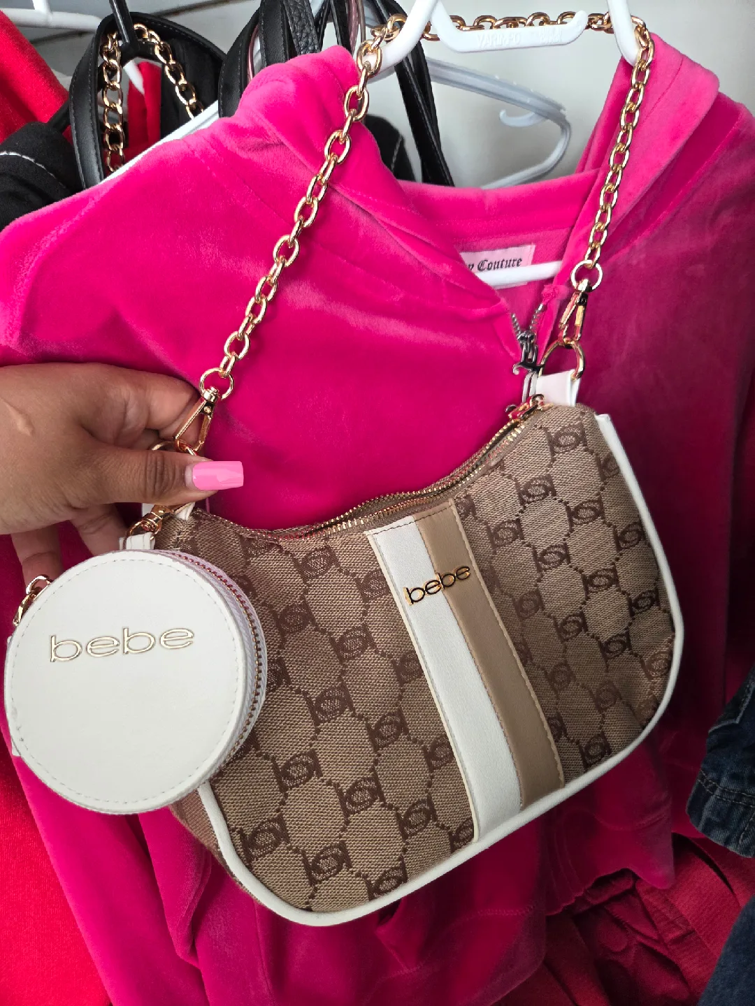 Bebe Brown Patterned Shoulder Bag