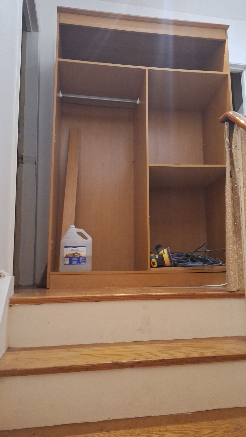 Wooden Armoire with Shelves and Hanging Rod