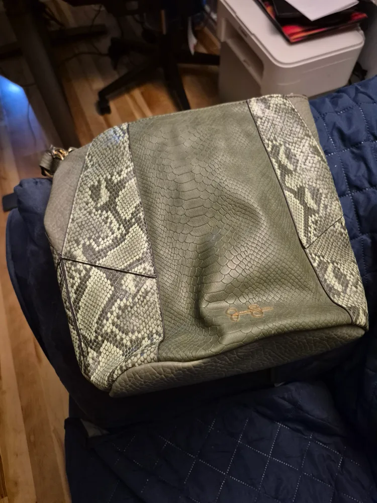Jessica Simpson Olive Green Snakeskin Tote Bag thumbnail