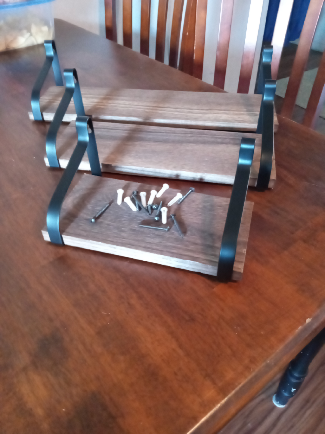 Set of 3 Wooden Shelves with Black Brackets