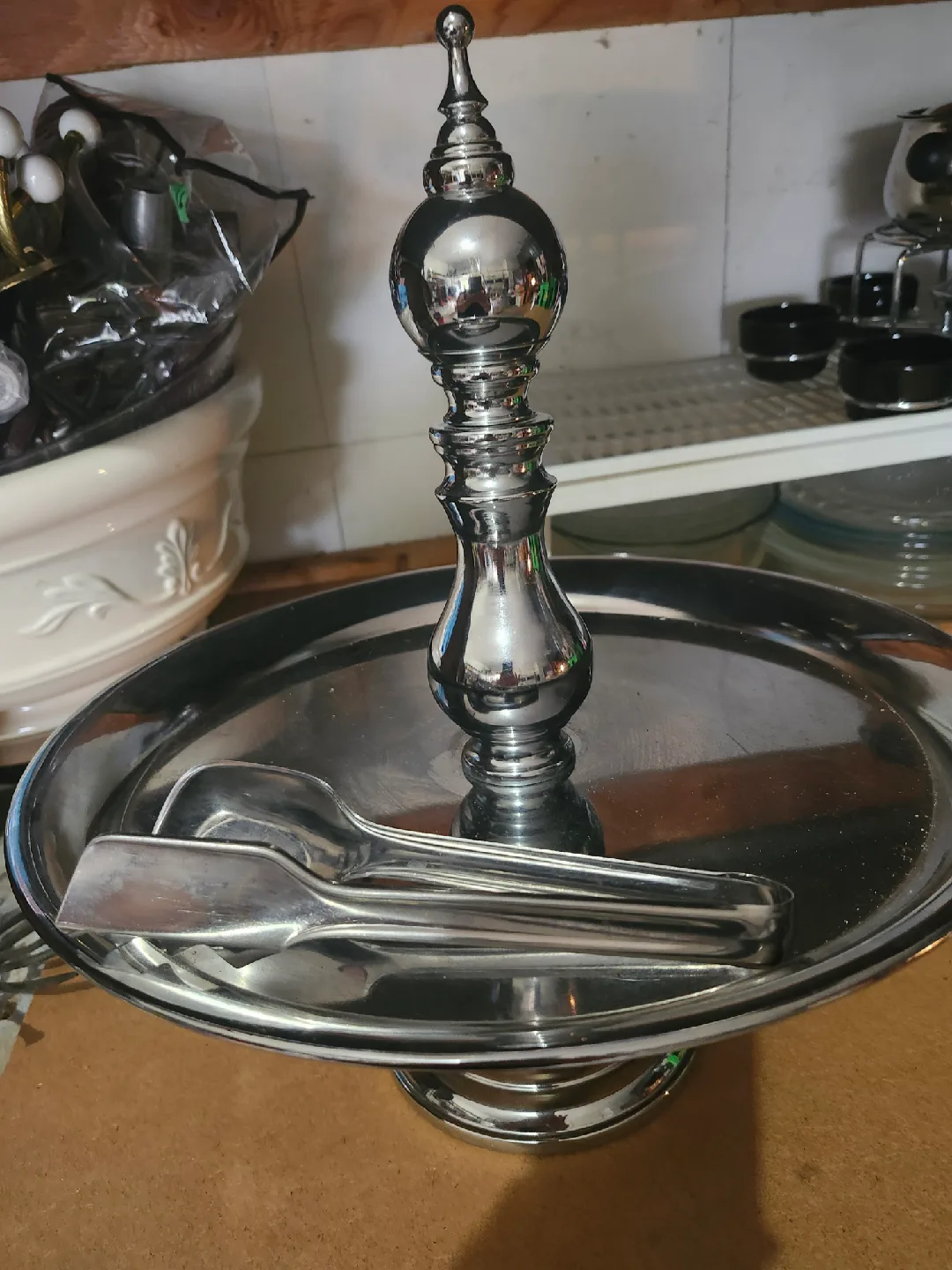 Silver Serving Tray with Tongs image indicator(2)