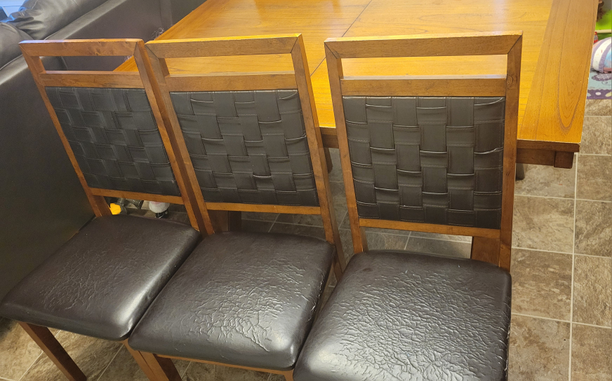 Dining Table with 4 Chairs - Wood & Woven Leather - photo 2