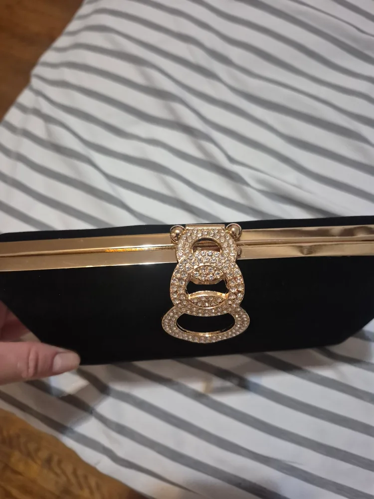 Black Velvet Clutch with Rhinestone Clasp image indicator(2)