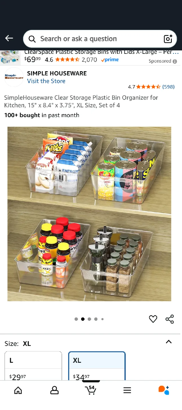 Simple Houseware Clear Storage Bins - XL - Set of 4 image indicator(2)