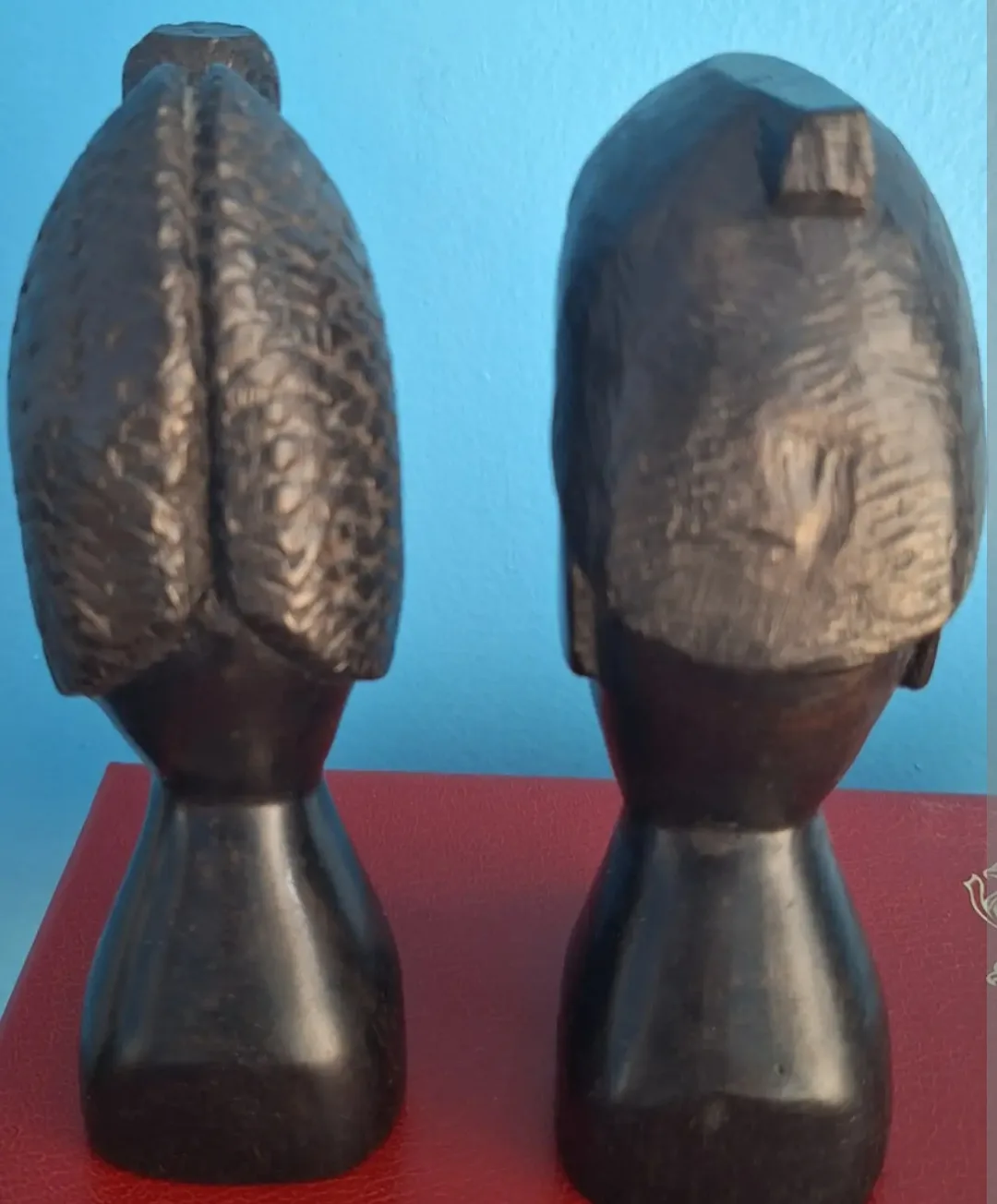 Pair of vintage   hand carved ebony wood tribal busts, heads image indicator(4)