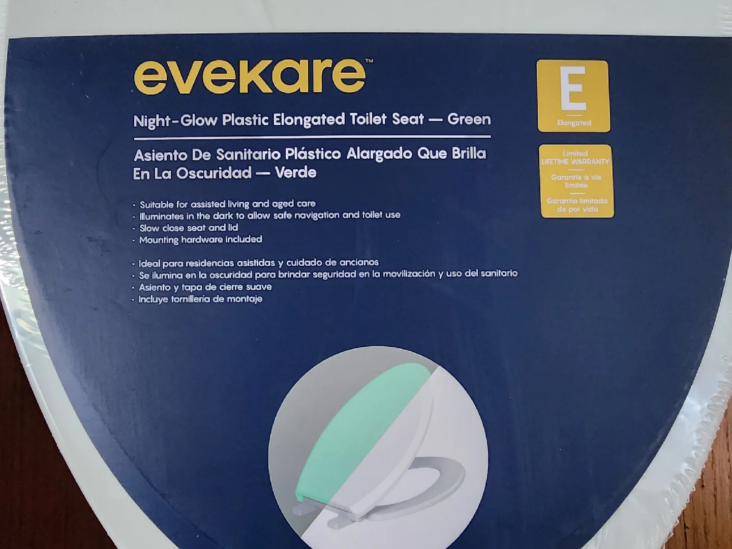 2 Elongated Evekare Green Night-Glow Toilet Seat image indicator(7)