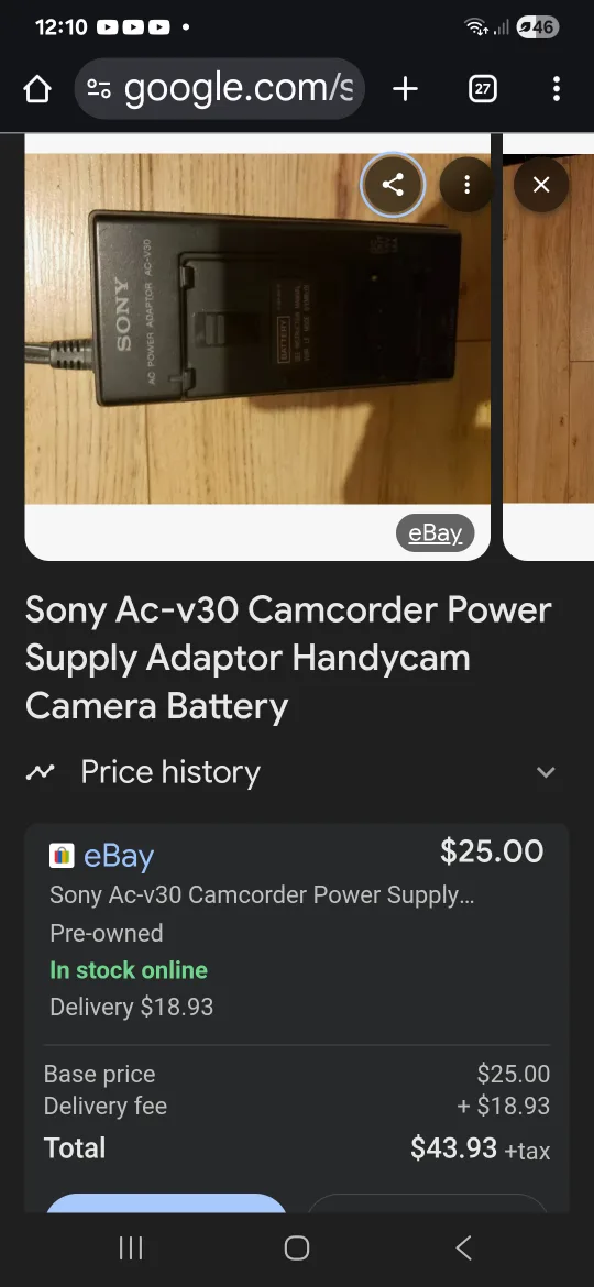 Sony Camcorder AC-V30 AC Power Adaptor/Battery Charger image indicator(6)
