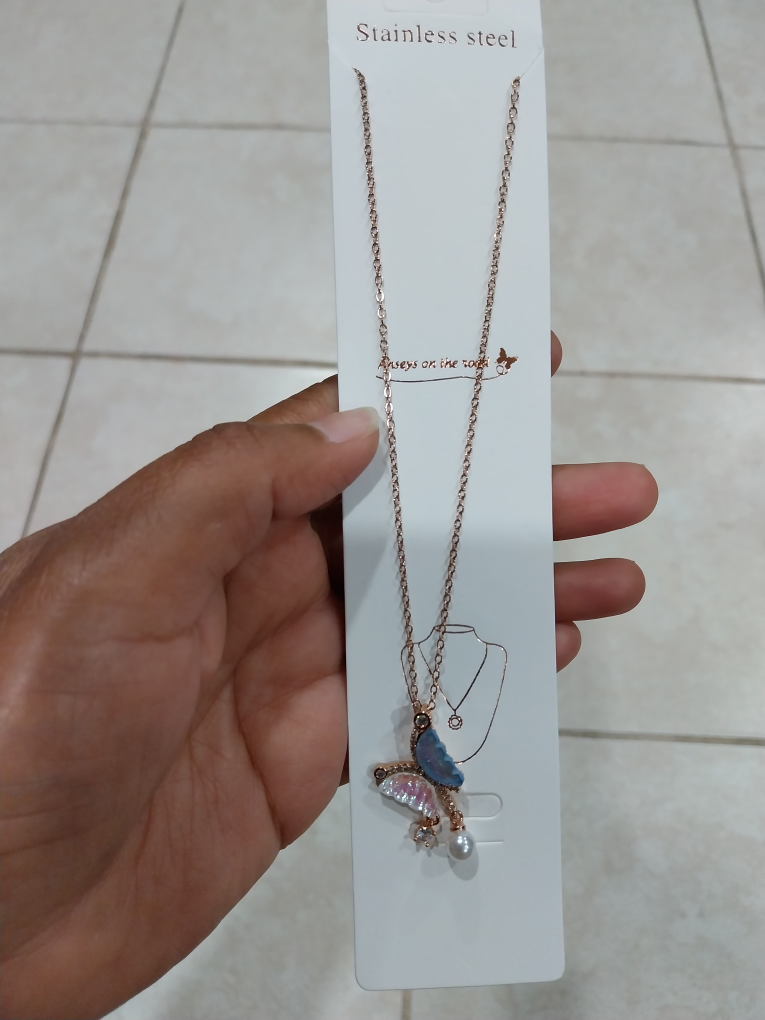 Rose Gold Stainless Steel Butterfly Necklace