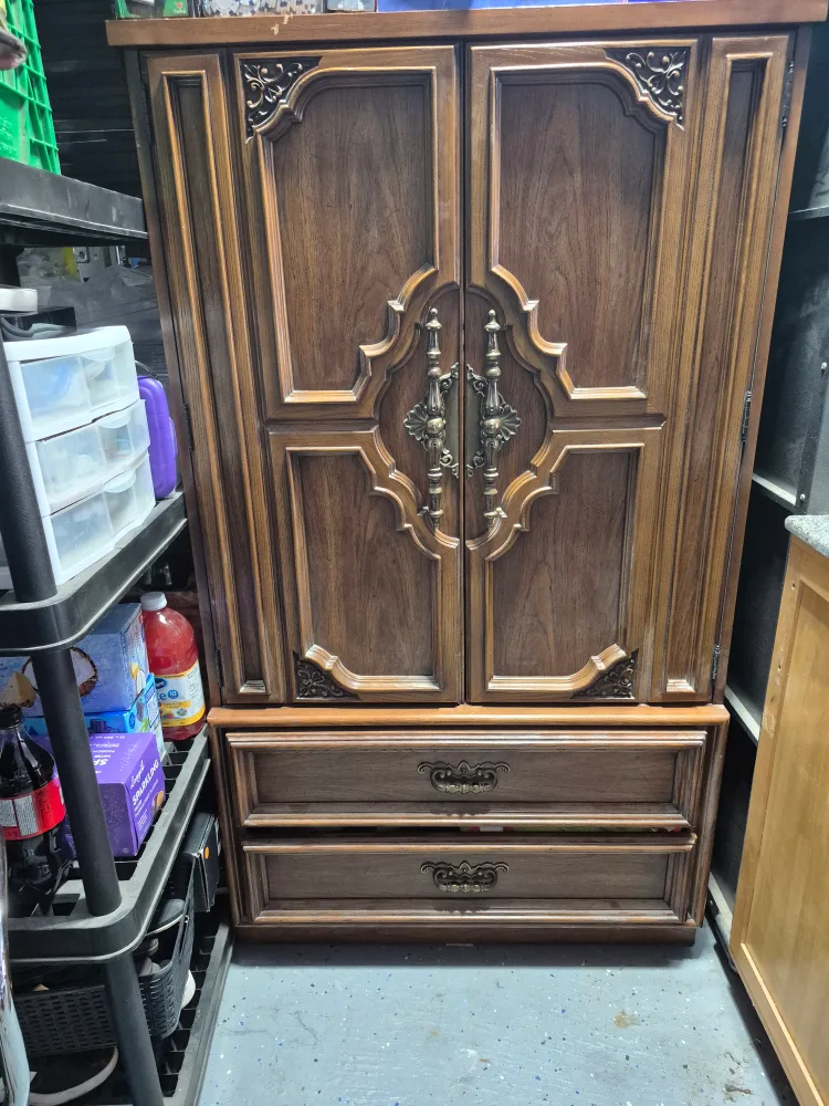 Vintage Wooden Armoire and Dresser Set thumbnail