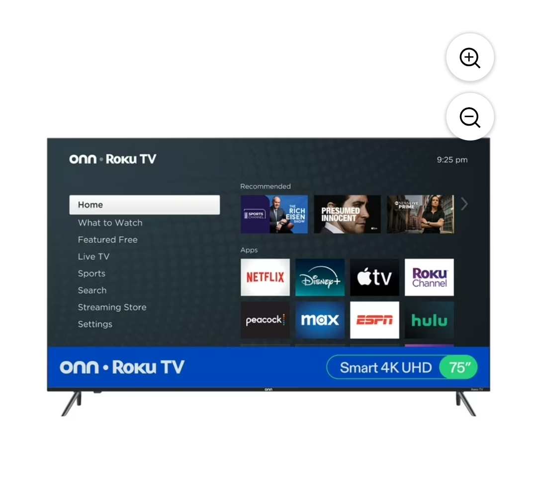 onn 75” Class 4K UHD (2160P) LED Roku Smart Television