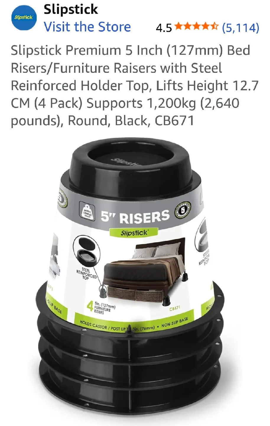 Slipstick 5" Bed Risers/Furniture Raisers - Set of 4 image indicator(5)
