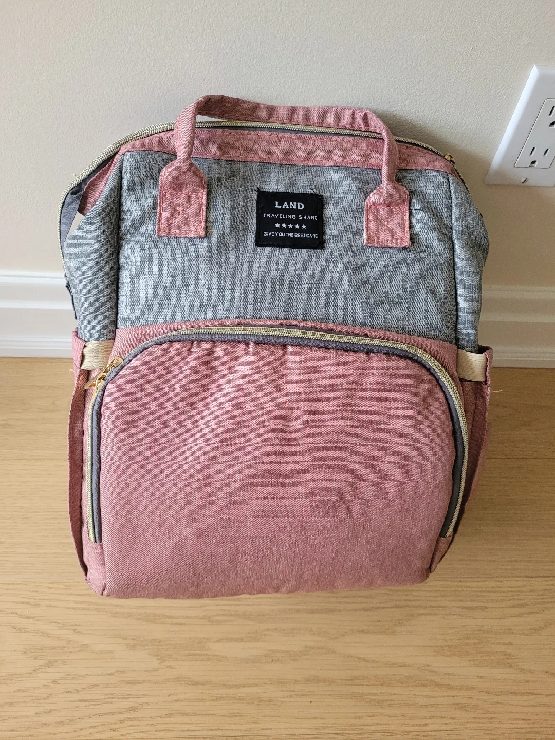 LAND Travelling Diaper Bag Backpack - Pink & Grey