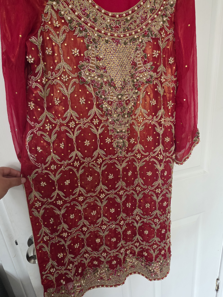 Red Embroidered Pakistani Suit - Size Medium