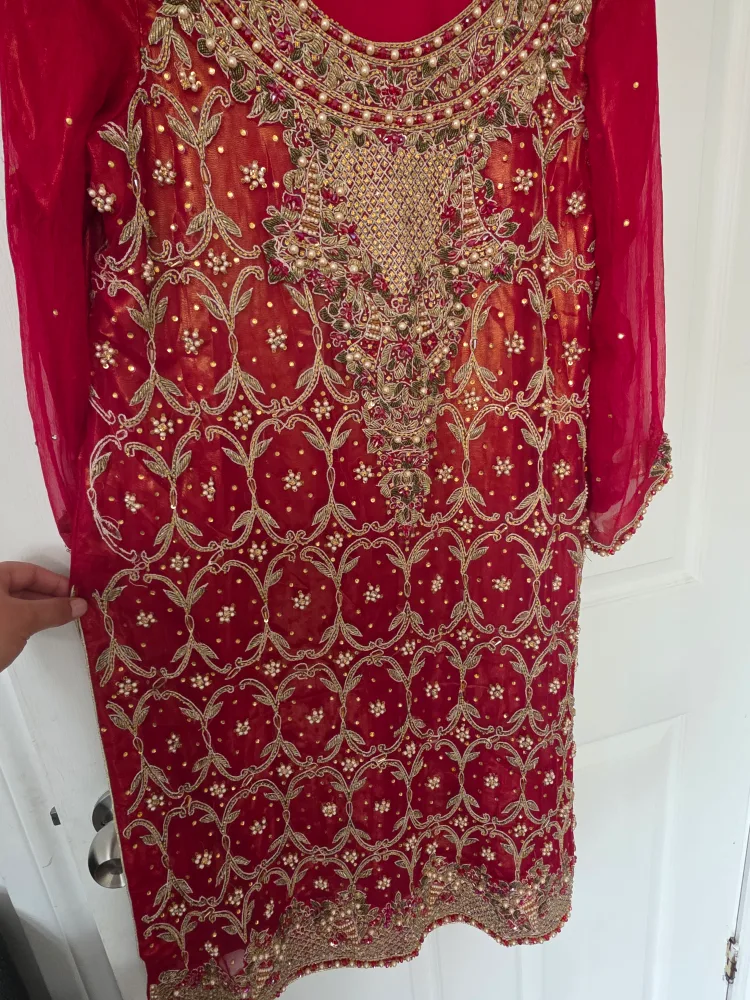 Red Embroidered Pakistani Suit - Size Medium thumbnail