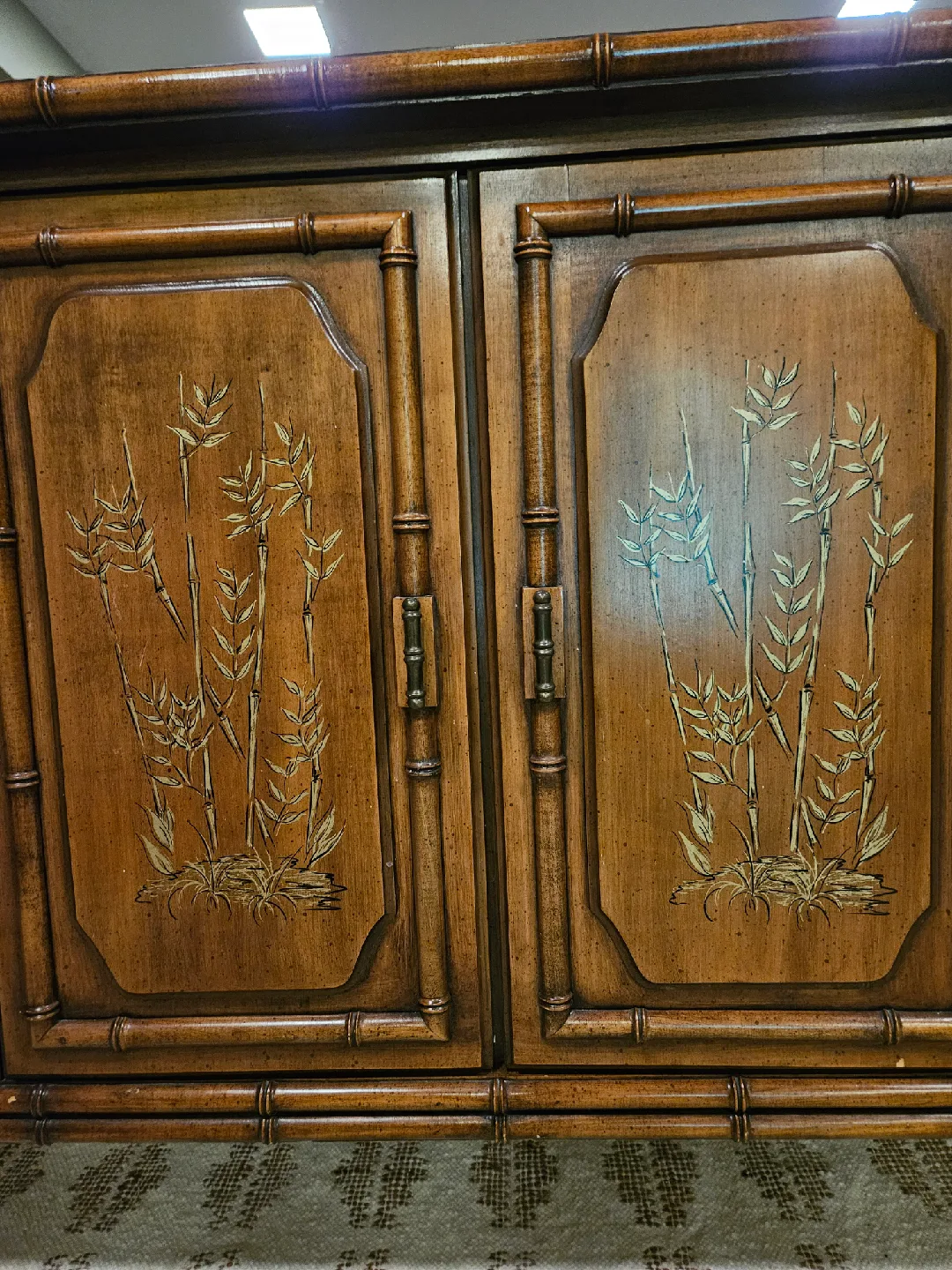 Large Antique Sideboard Buffet Solid Wood (Oak) Faux Bamboo image indicator(4)