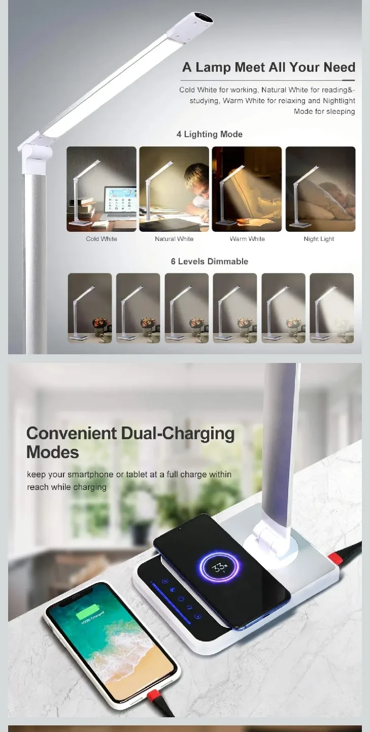 LED Desk Lamp with Wireless Charger - Silver image indicator(4)
