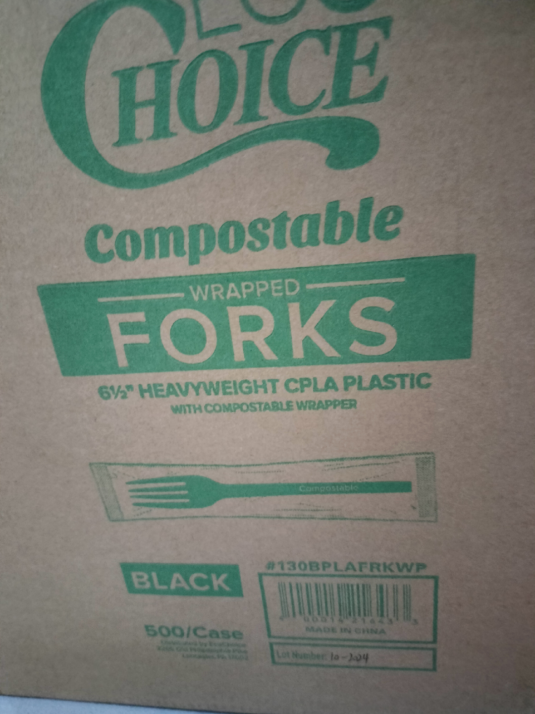 Choice Compostable Wrapped Forks - Black, 500/Case