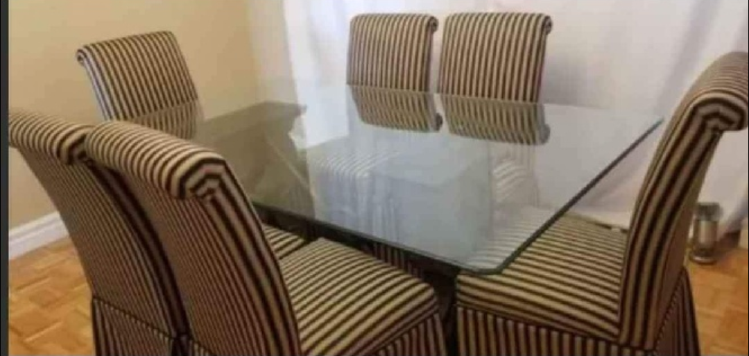 Dining Table Set with 6 Striped Chairs - photo 3