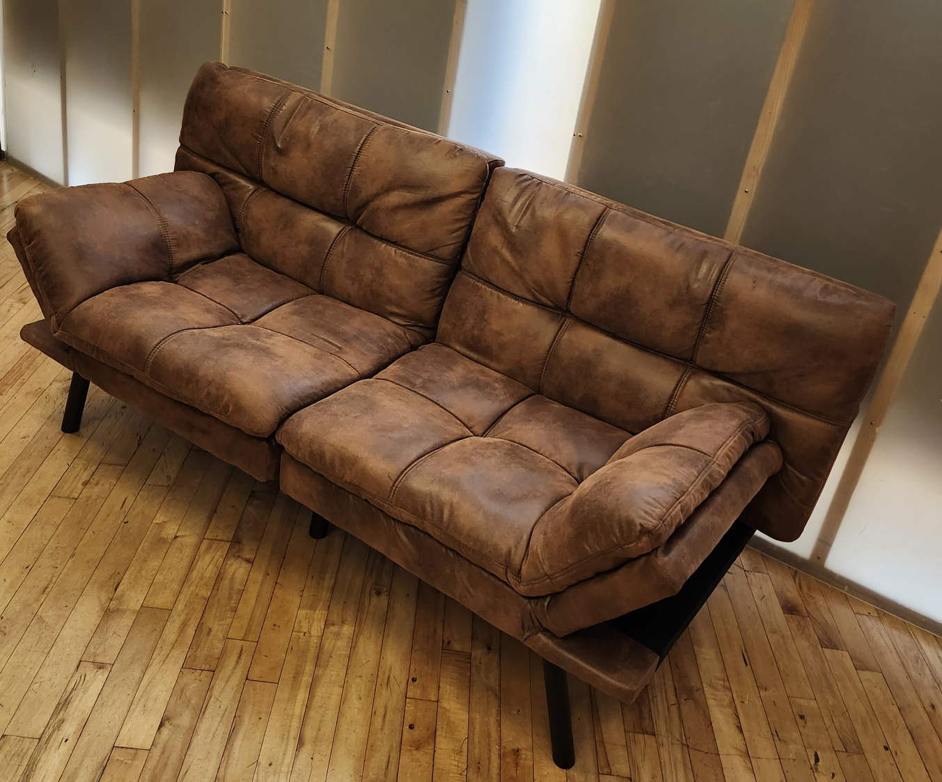 MLILY Brown Faux Leather Convertible Futon Sofa Bed