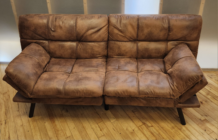 MLILY Brown Faux Leather Convertible Futon Sofa Bed - photo 3