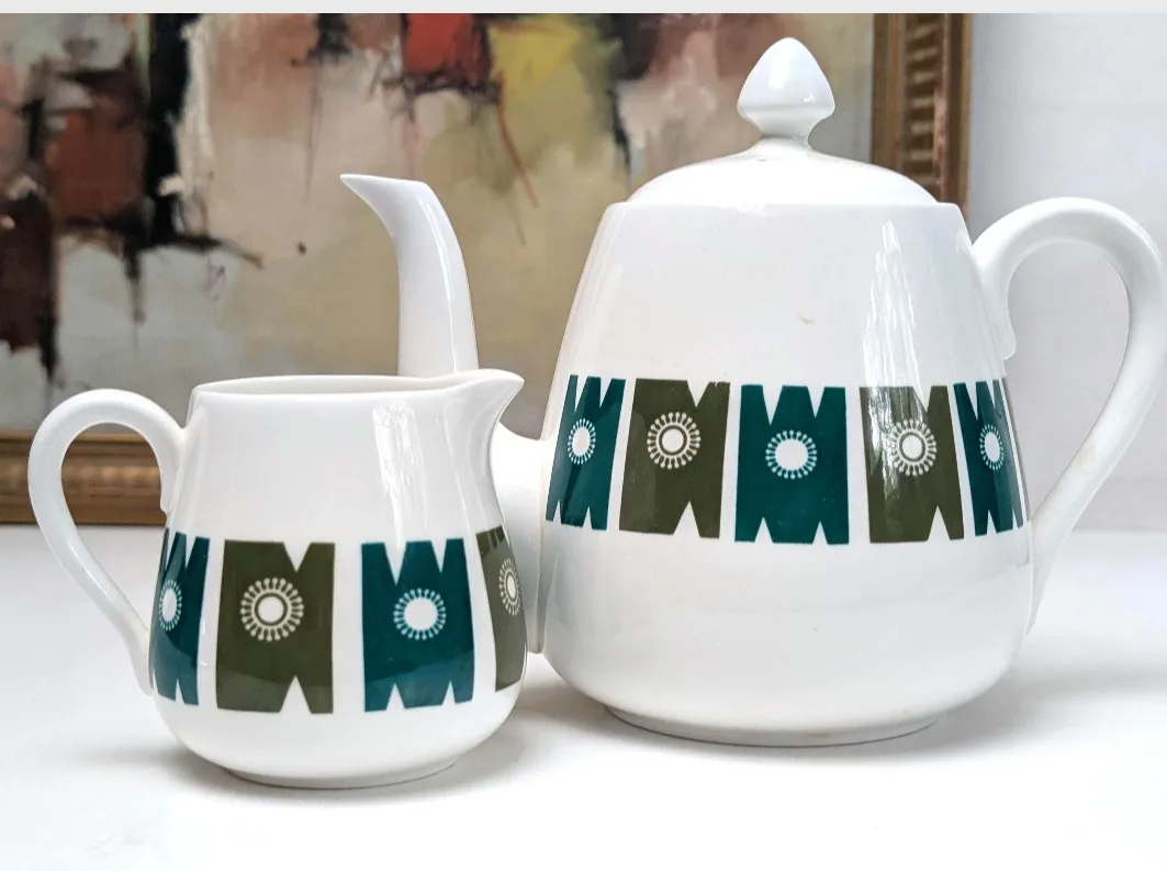 Crown Staffordshire ~ Delamere ~ Teapot and Creamer image indicator(3)