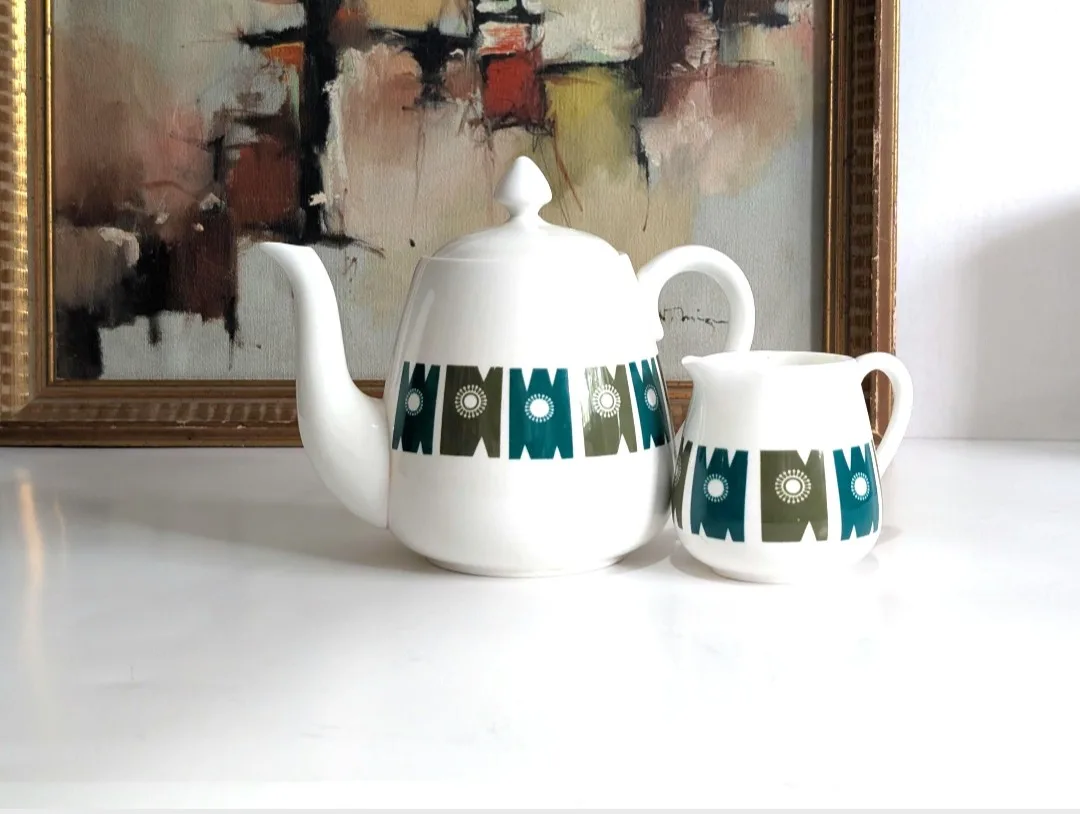 Crown Staffordshire ~ Delamere ~ Teapot and Creamer image indicator(4)