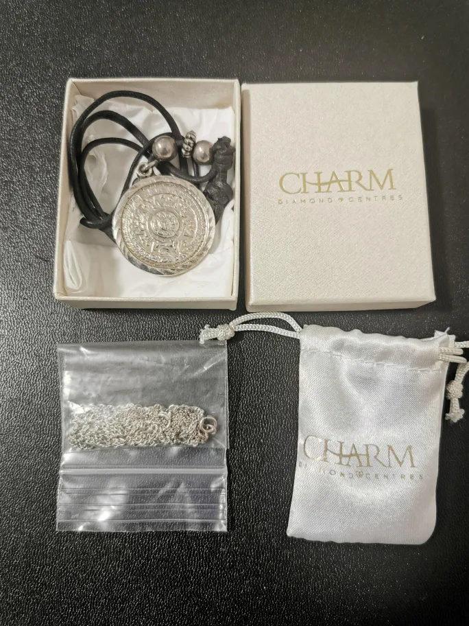 Mexican 925 Silver Aztec Sundial Pendant & 925 Silver Chain thumbnail
