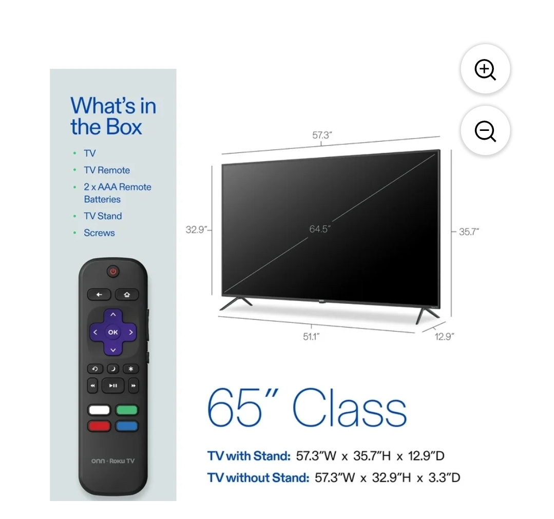 onn 65” Class 4K UHD (2160P) LED Roku Smart Television - photo 5
