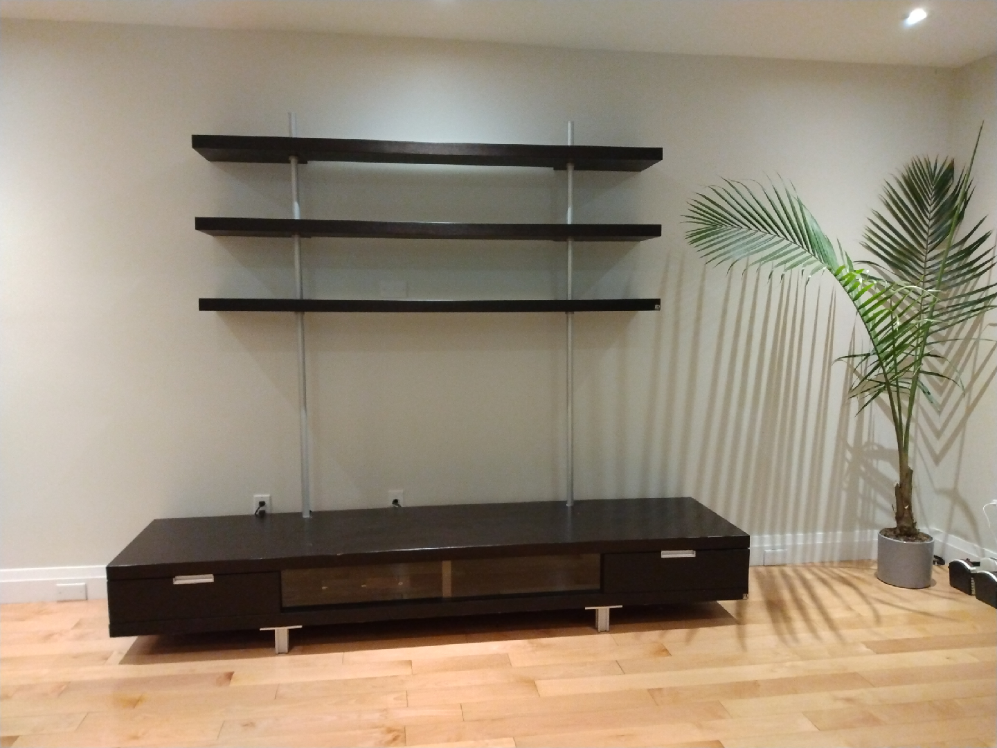 Dark Brown TV Stand with Shelves