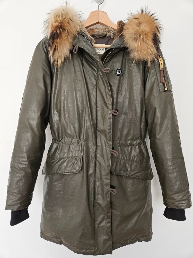 SAM. Olive Green Goose Down Jacket with Fur Hood thumbnail