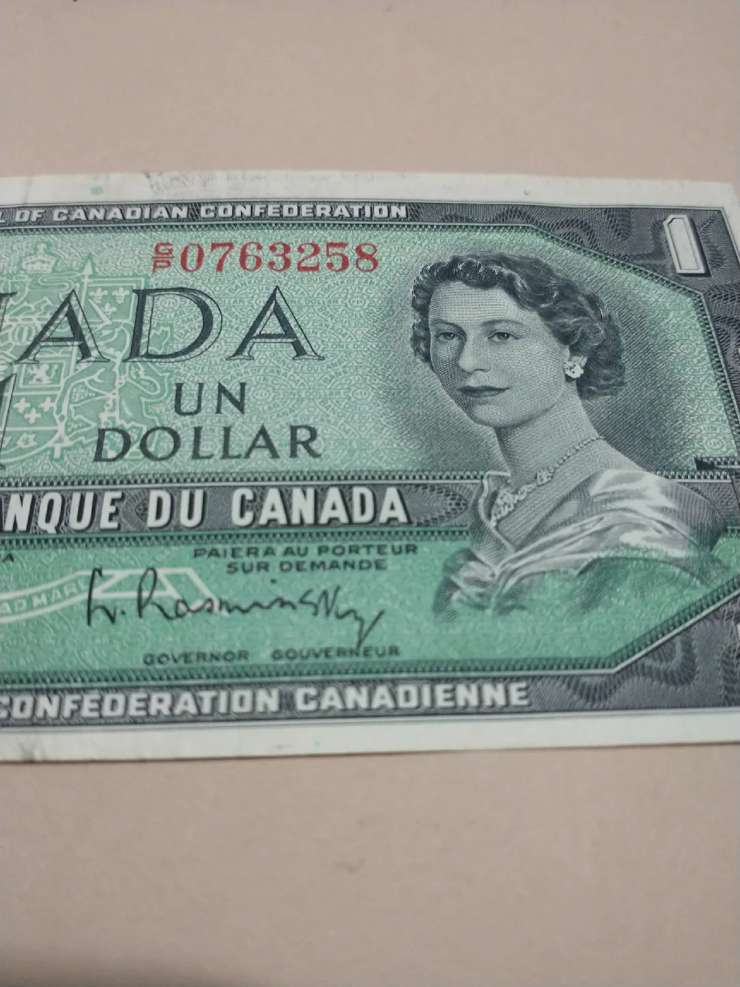 1967 lightly circ. Canada Centennial $1 banknote w/serial #3258 image indicator(2)