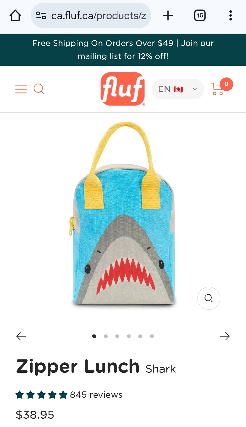 Fluf Zipper Lunch Bag - Shark Design thumbnail