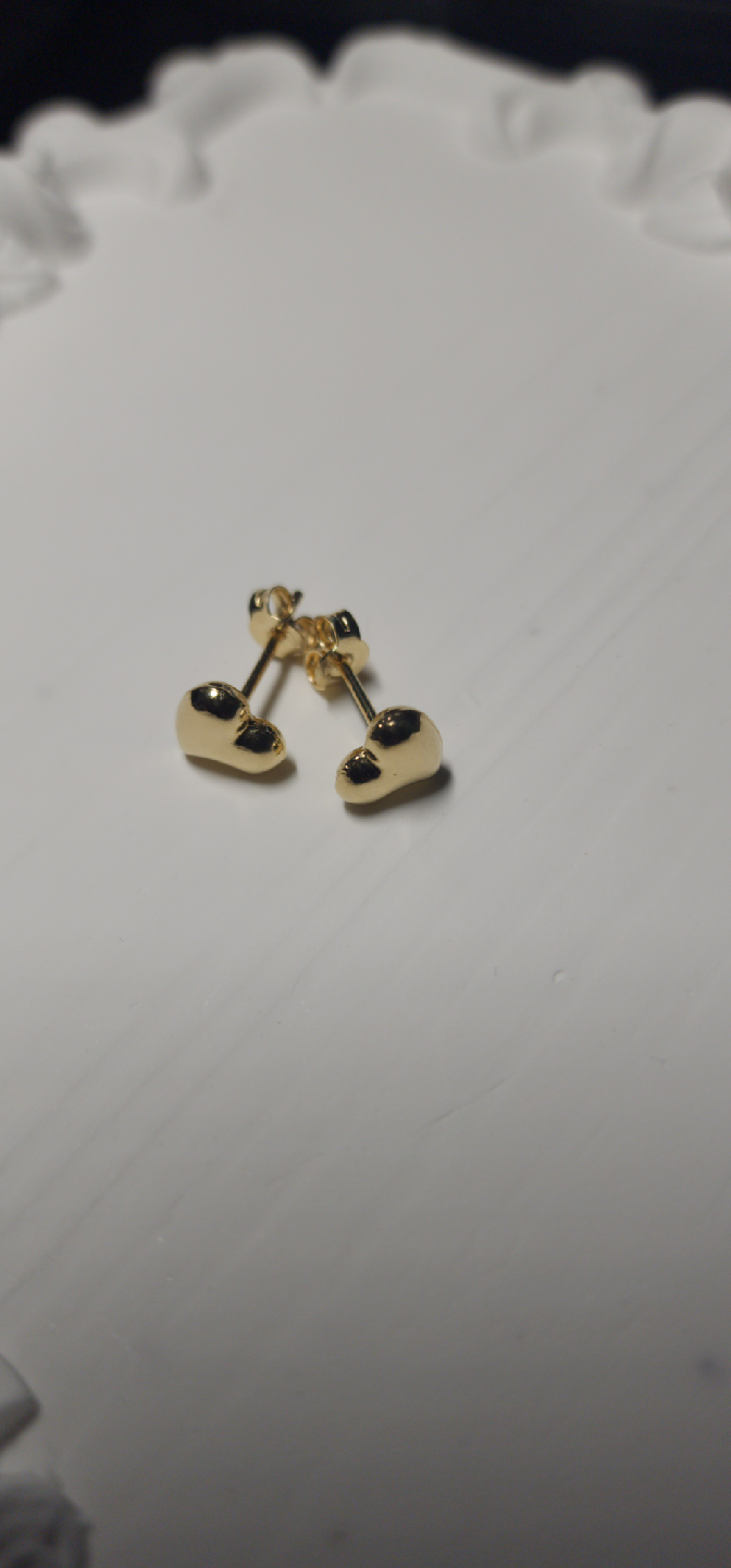 Real 18K Gold Heart Stud Earrings - photo 2