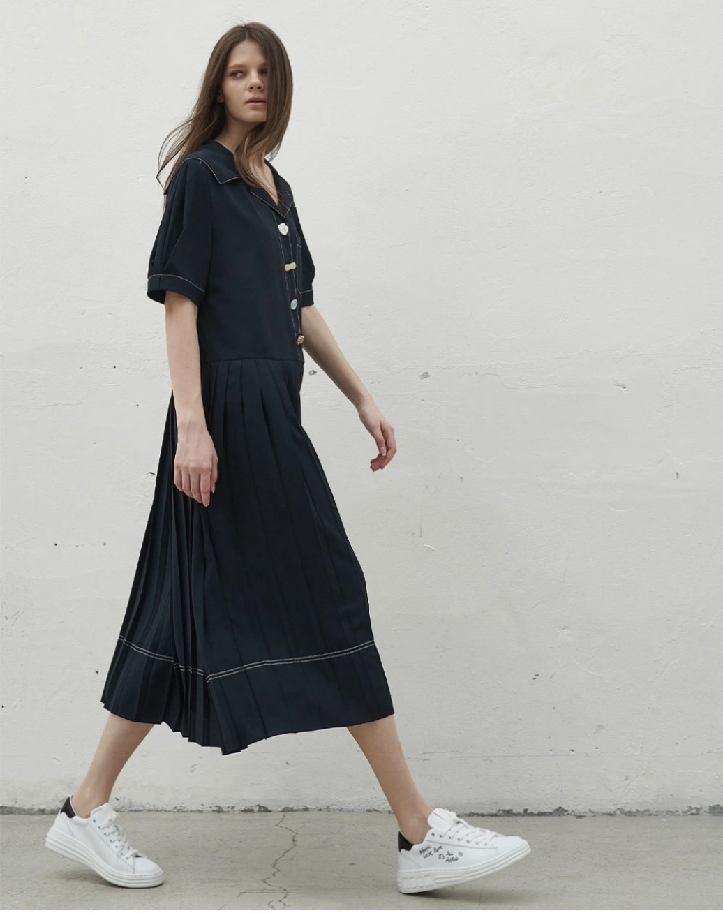 Navy Pleated Dress - photo 2