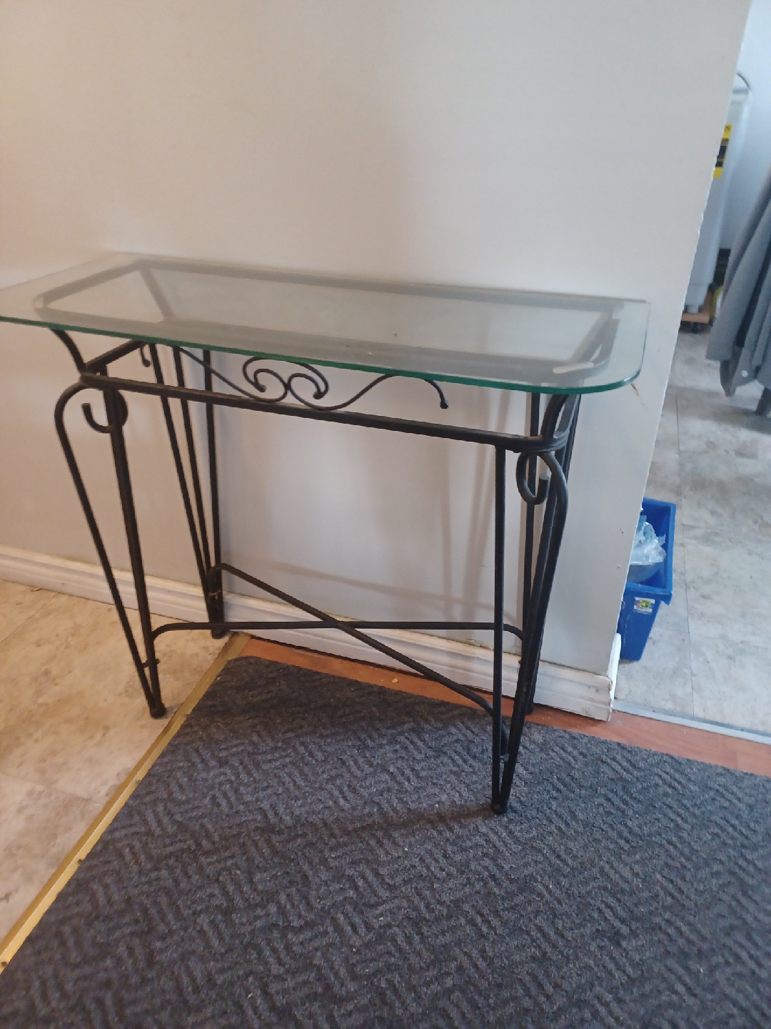 Glass Top Console Table - Black Metal Frame