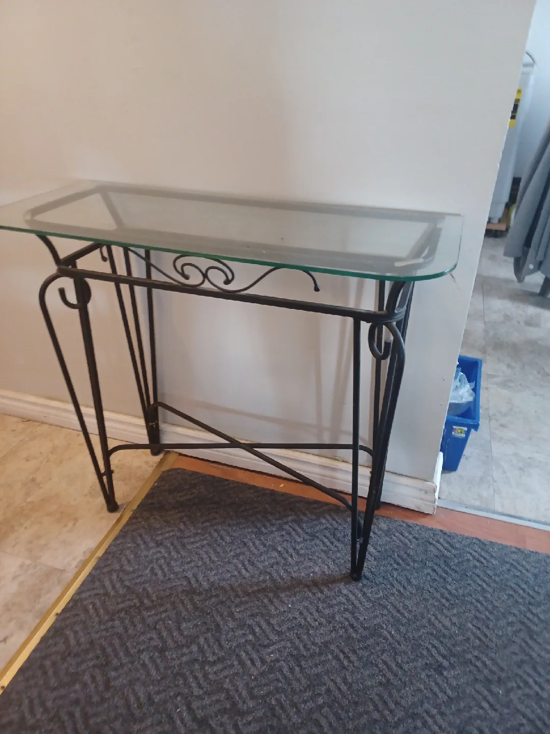 Glass Top Console Table - Black Metal Frame