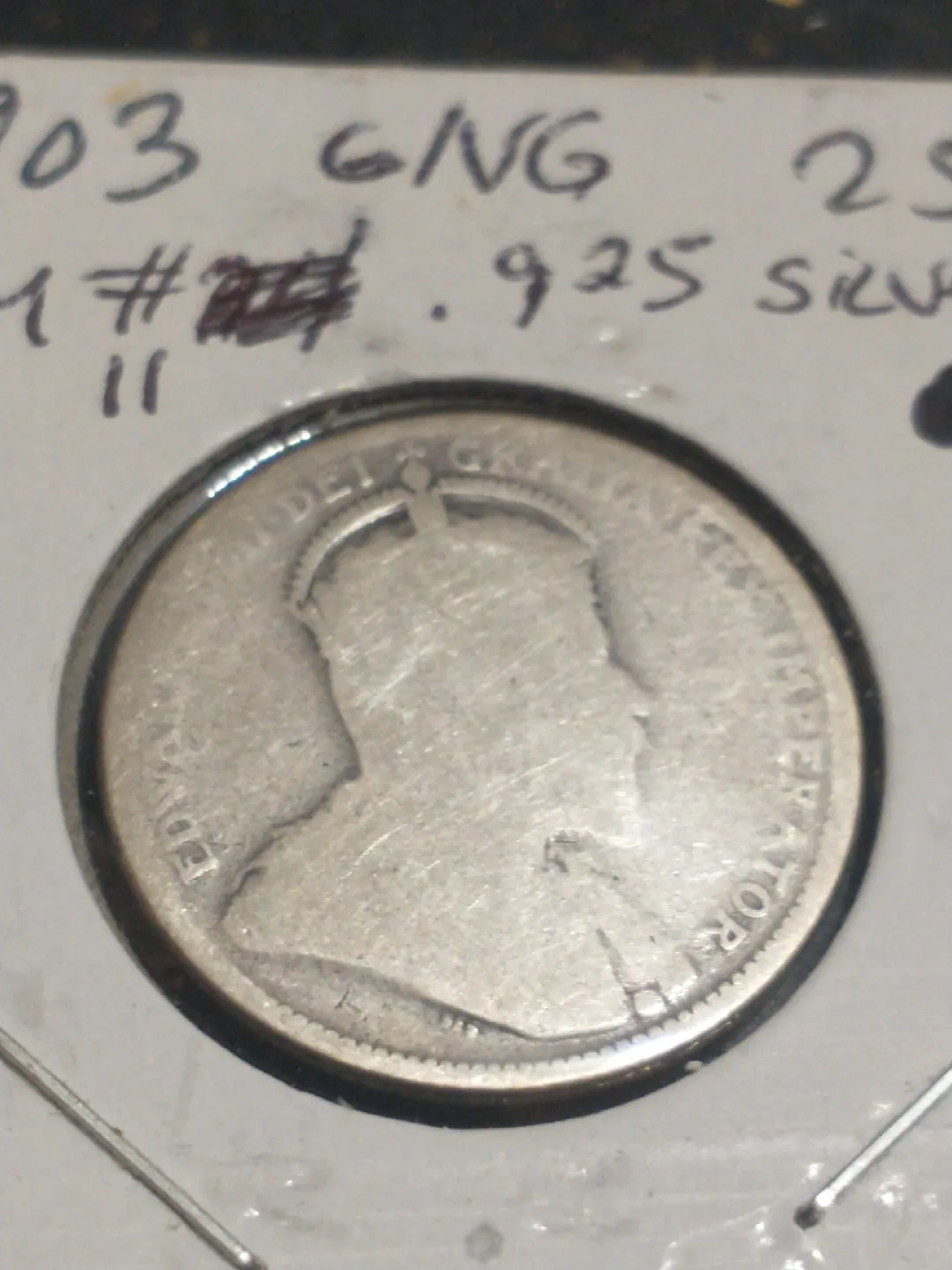 SOLD 1903 Canada Edward VII 25 cents .925 silver quarter, F/G image indicator(3)