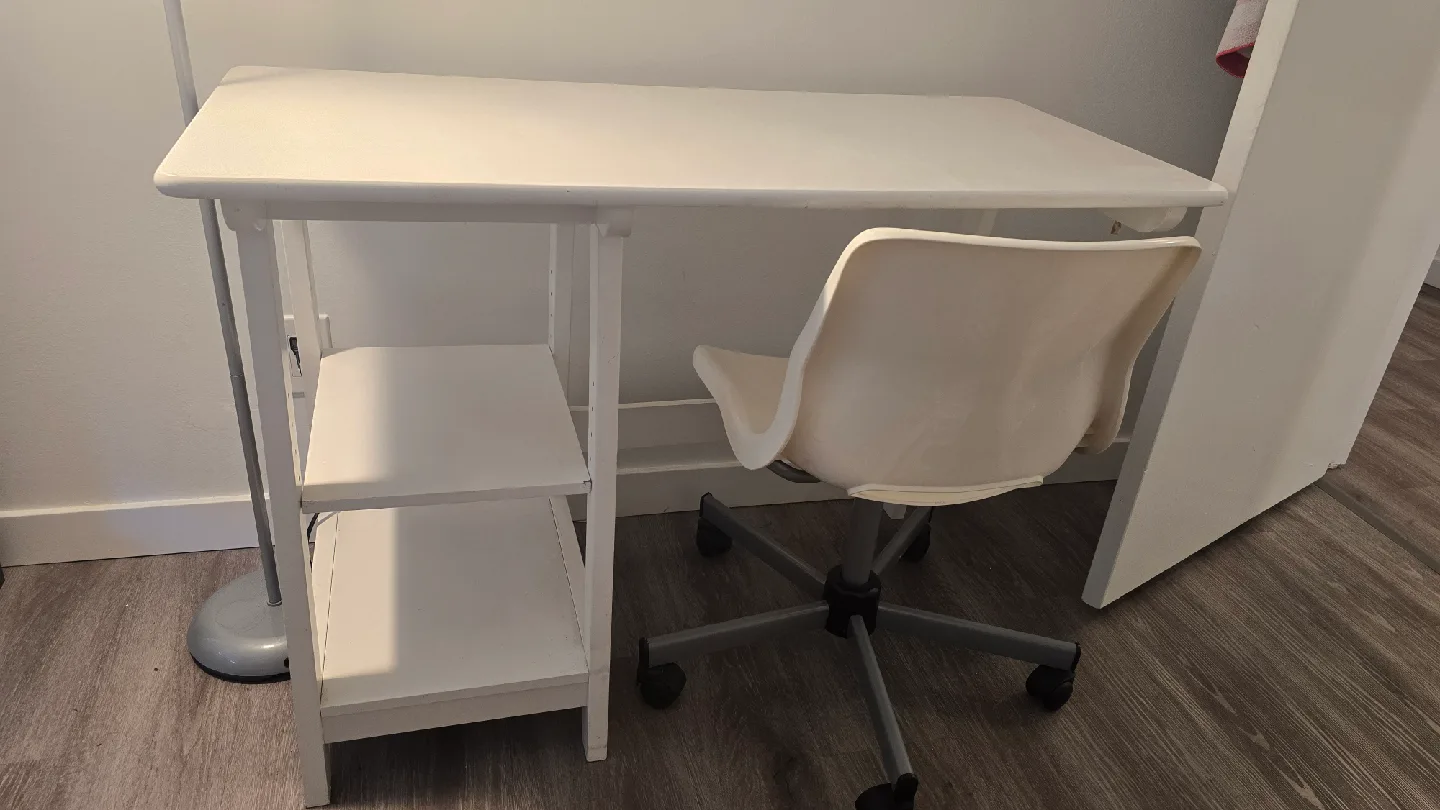 White Desk with Shelf & Office Chair
