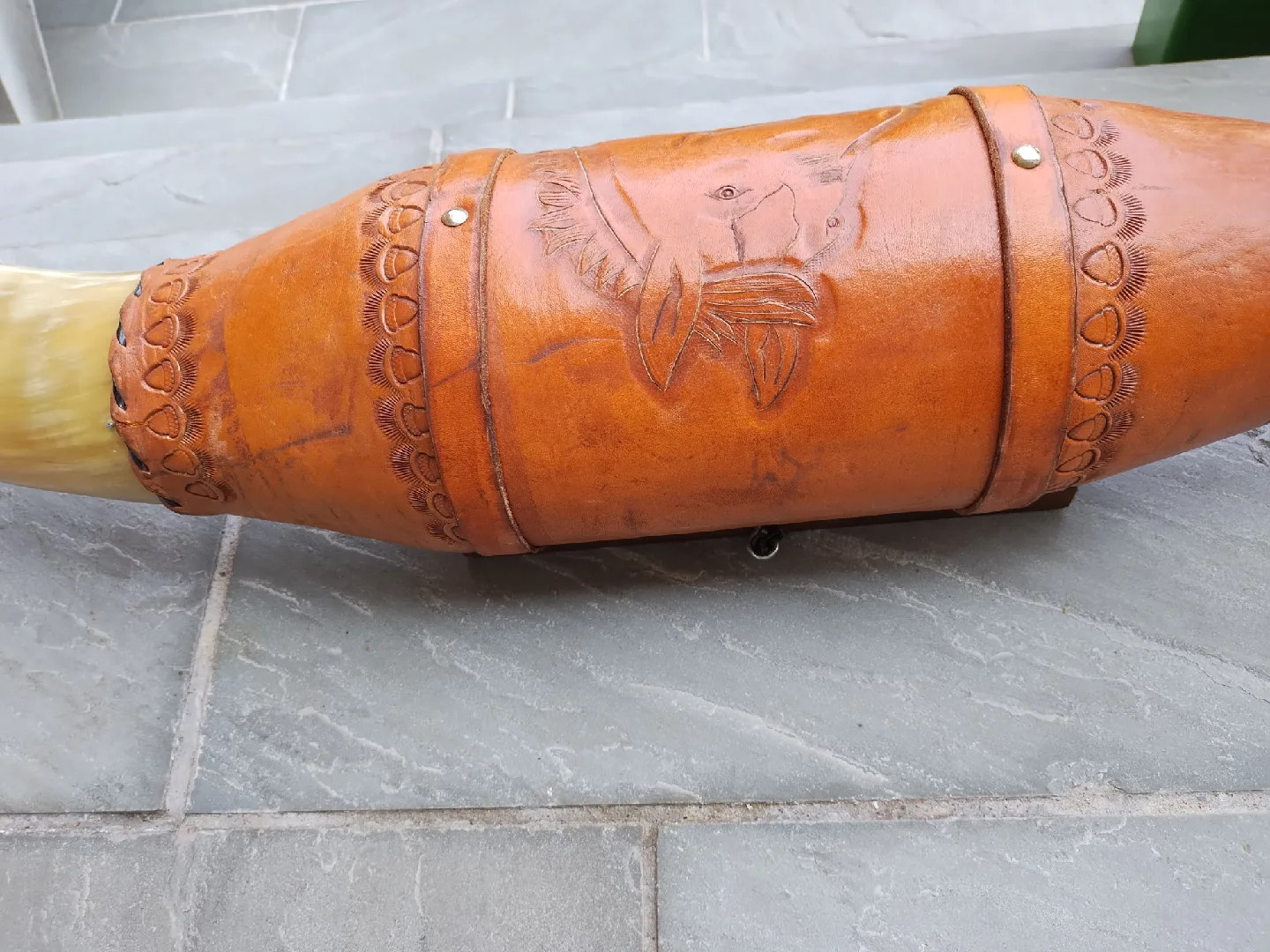 Decorative Carved LongHorn With Leather image indicator(6)