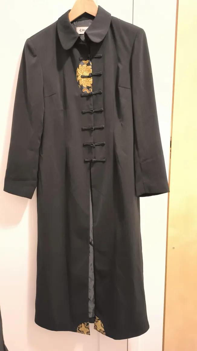 Black Long Coat with Floral Design-Size L thumbnail