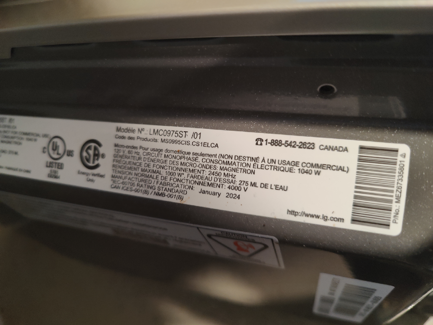LG Smart Inverter Microwave - Model LMC0975ST - photo 4