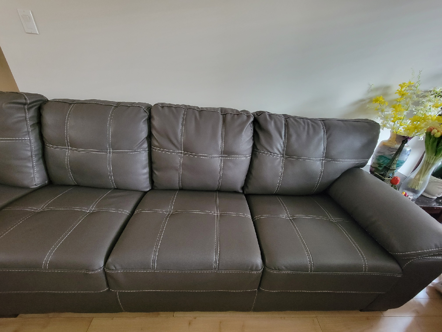 Grey Leather Sectional Couch - photo 4